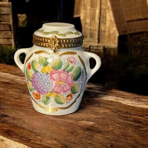 Authentic Rochard Limoges Hydrangea Floral Urn Trinket Box, Ring Box, Pillbox